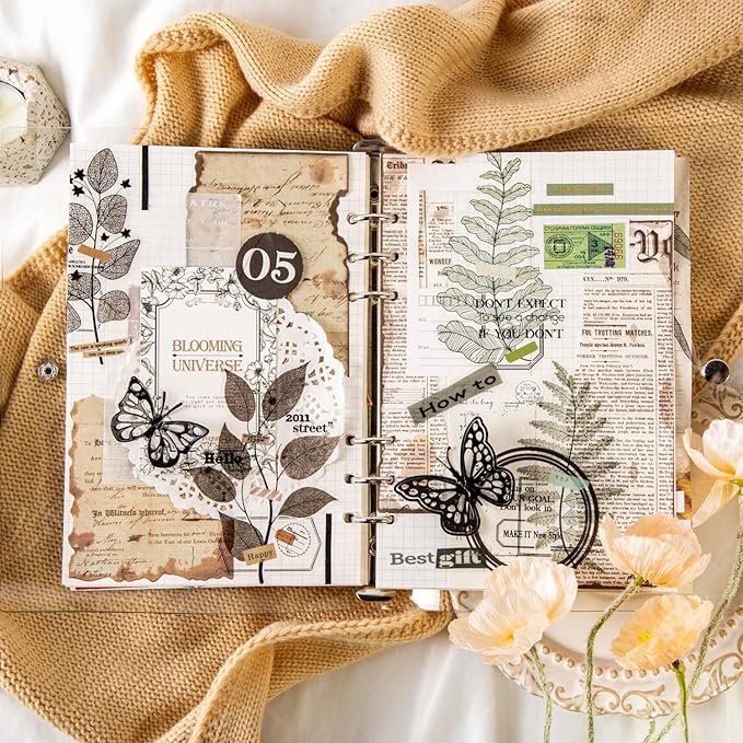 Yoksas 120Pcs Large Nature Plants Leaf Veins Stickers - Clear Waterproof Fallen Botanical Leaves Stickers for Scrapbooking,Junk Bullet Journal