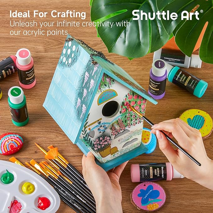 Shuttle Art Acrylic Paint Set, 36 Colors Acrylic Paint with Brushes & Palette, 2oz/60ml Bottles, Rich Pigments Non-toxic for Artists Kids & Adults, Painting on Canvas Rocks Ceramic Wood