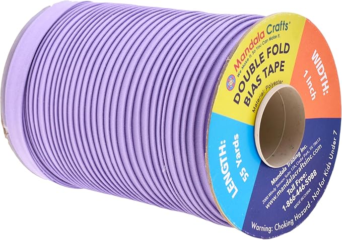 Mandala Crafts 55 Yards 1 Inch Lilac Double Fold Bias Tape for Sewing - Bias Binding Tape for Quilting Binding, Hemming, Seam, and Fabric Piping