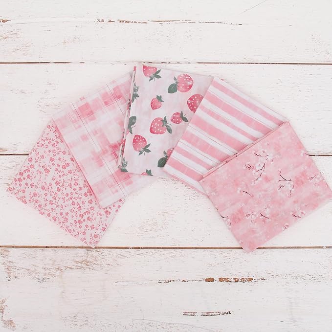 Threadart Exclusive 5 Fat Quarter Bundles - White and Pink Vintage Prints 100% Cotton Fabric - Premium 100% Cotton Quilting Fabric - No Duplicates - Full Size Fat Quarters 18"x21" - White and Pink