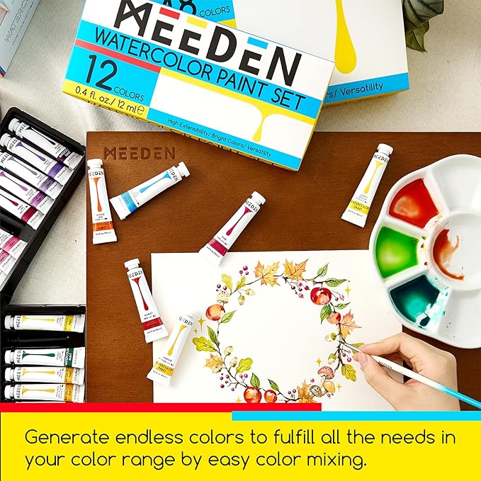 MEEDEN Watercolor Paint Tubes Set - 24 x 12ml/0.4oz Water Color Paints for Students Beginners