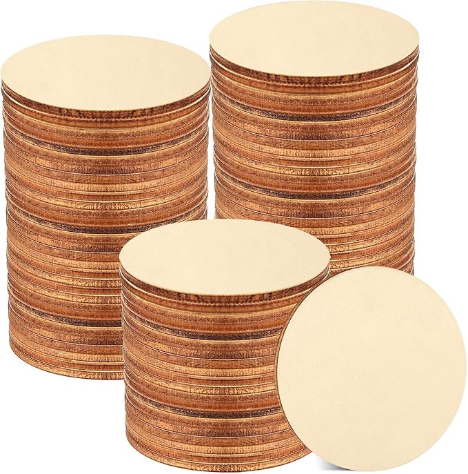 Coopay 120 Pieces 2 Inch Wooden Circles, Unfinished Round Wood Slices Natural Wooden Cutouts for Door Hanger, Painting, Wedding, Home Decoration DIY Wood Craft Supplies
