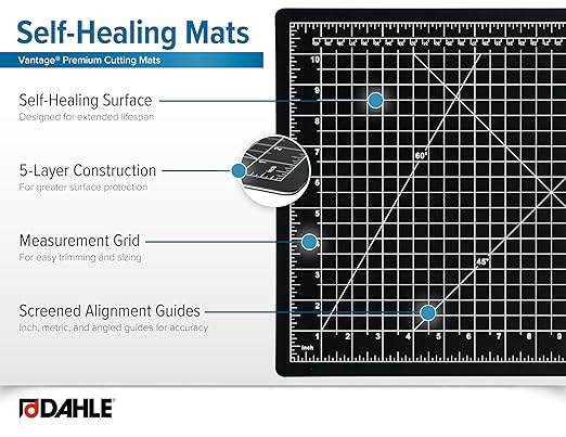 Dahle Vantage 10672 Premium Self-Healing Cutting Mat, 18"x24", 1/2" Grid, 5 Layers for Max Healing, Perfect for Crafts & Sewing, Black