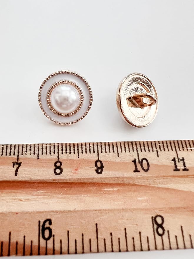 PEPPERLONELY 10PC Faux Pearl Metal Buttons for Clothing, Jeans, Crafts, Pants, Blazer, Sewing, Jacket, Jewlery Making (Gold/White, 15mm)