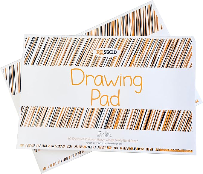 Reskid Drawing Paper Pad (12 x 18 inches) - 50 Sheets, 2-Pack Coloring Art Pads, Sketch (12x18 (2PACK))