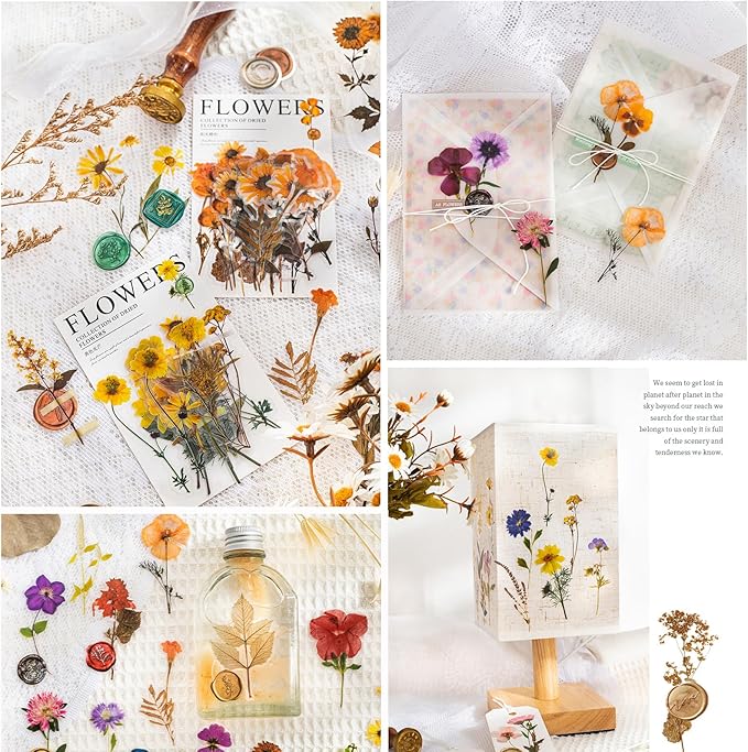 Yoksas Pressed Flower Wax Seal Stickers Set - 320Pcs Dried Flowers Plant Stickers for Junk Journaling,Scrapbook,Planner,Resin Art
