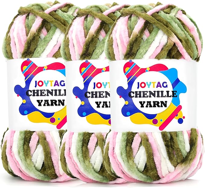 Velvet Chenille Yarn for Crocheting Pink Camouflage Velvet Fluffy Plush Thick Bulky Chunky Chenille Soft Baby Blanket Yarn for Crocheting Hand Knitting 3 * 100g-Pink Camouflage