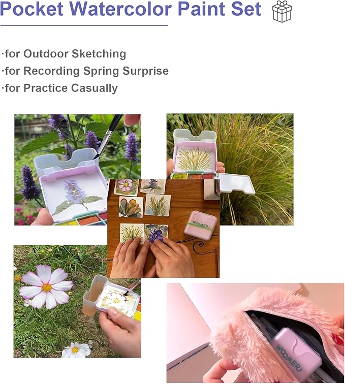 Woomer Watercolor Paint Set, 9 Vivid Colors Travel Watercolor Paint with 2 Foldable Palettes, Wash Cup, Perfect Water Color Set for Beginner Enthusiast Pro Gift