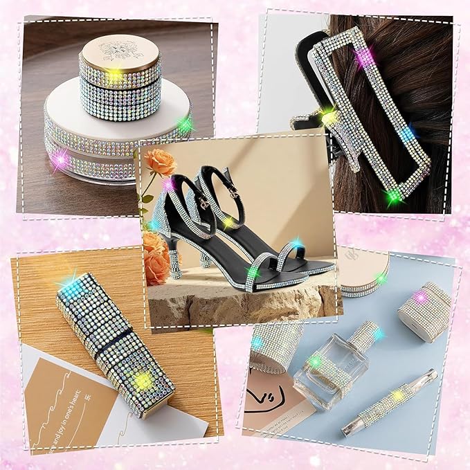 5-Rows Rhinestone Ribbon Self Adhesive Crystal Rhinestones, 5-Yard Bedazzling Strips, 5-Yard Rhinestone Strips for DIY Craft, Rhinestones for Crafting, Home Decor, AB Crystal
