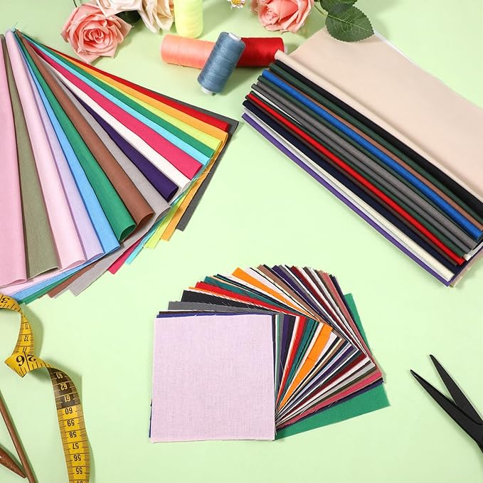 100 Pcs Cotton Fabric Squares, 10 X 10 Inch, 4 X 4 Inch Solid Color Quilting Fabric Bundle, Precut Patchwork Sewing Scrap for DIY Crafts, Clothing, Quilting