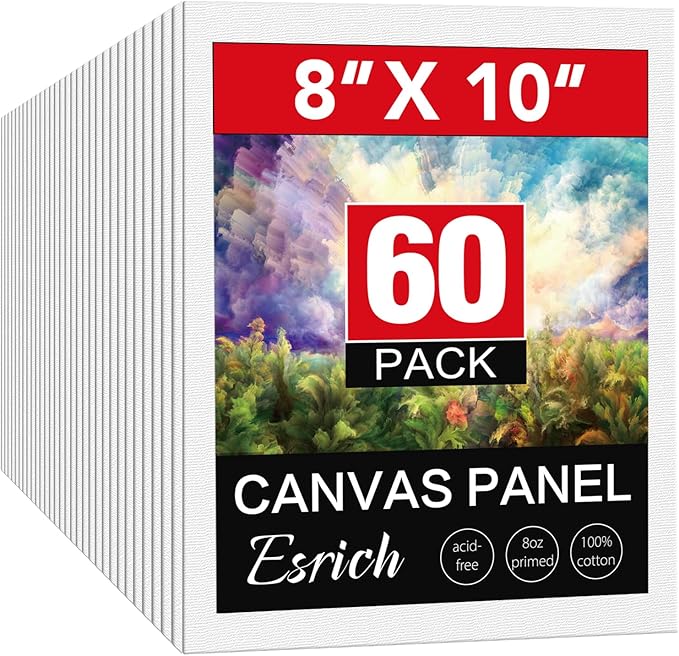 ESRICH 8x10 Canvas for Painting, 60 Pack Canvas Boards for Painting, Blank Canvases for Adult & Kids-Cotton Primed Painting Canvas Panels for Oil, Watercolor, Acrylic, Tempera.