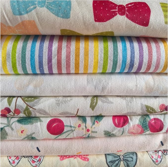 7Pcs 9.8" x 9.8"(25 * 25CM) Cotton Fabric DIY Making Supplies Quilting Patchwork Fabric Fat Quarter Bundles DIY for Quilting Cotton Patchwork Cushions (Cherry, 9.8" x 9.8")