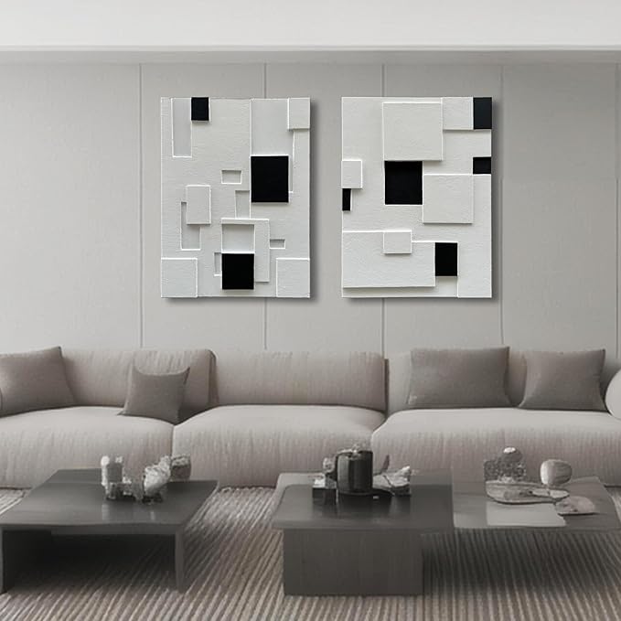 Art Hand-Painted Modern Minimalist Black and White Abstract Art Oil Painting Canvas Wall Deco Art Painting 40x28 inches