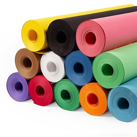 12" x 1200" (100 ft) USA-Made Multi-Color Construction Paper Rolls, 45 lbs/66 GSM, 12 Rolls – Deluxe Colored Kraft Paper for School and Art Projects, DIY, Crafts – Non-Toxic, Safe for Kids