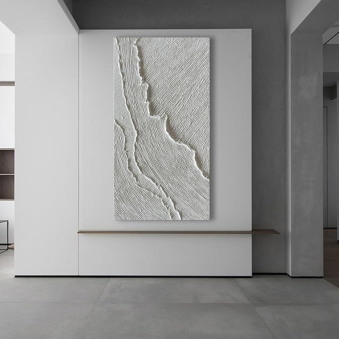 NANKAI Art 30x60 Inches Thick Texture White Abstract Oil Painting Thick Texture Beach Wave Landscape Oil Painting Family Wall Decorative Art Oil Painting
