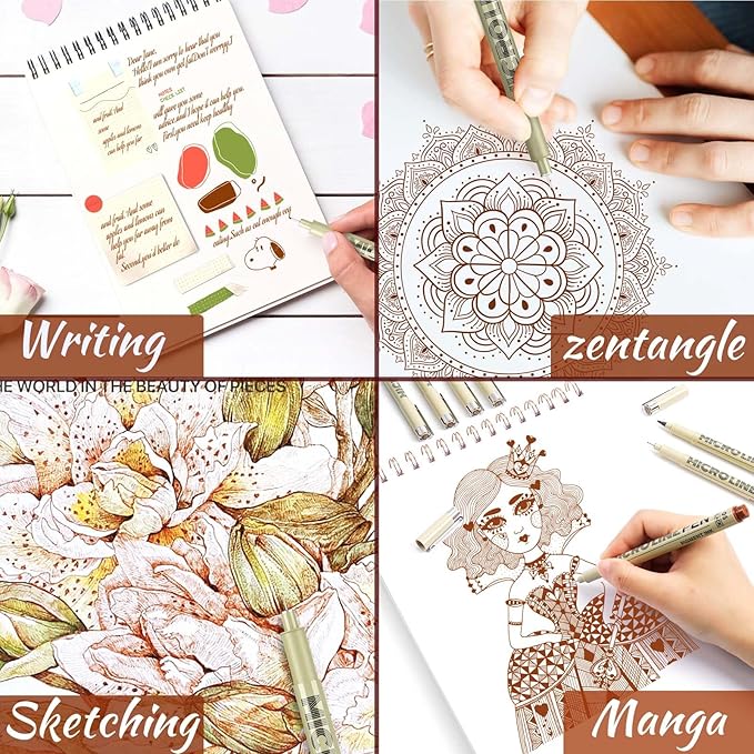 Sepia Micro Pen Set, 12 Sizes Brown Ink pen Drawing Pens, Waterproof Archival Ink Fineliner Pens for Journaling and Writing, Fine Line Art Markers for Detailing Drawing, Sketching