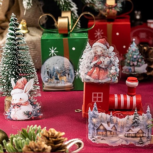 6 Rolls Christmas Washi Tape Scrapbook Stickers Aesthetic Kawaii Girly Bunny Cute Tape Christmas Tree Scrapbooking Stickers Winter Holiday Snow Scene Xmas Decorative Tape For Crafts Scrapbook Supplies