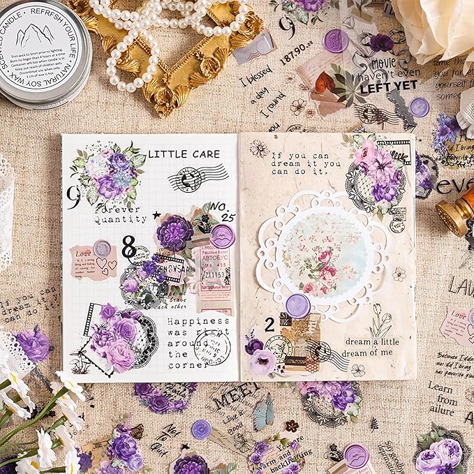309 Pcs/24 Sheets Stickers for Scrapbooking,Scrapbook Flower Stickers for Scrapbooking Art Journal Bullet Journal Accessories