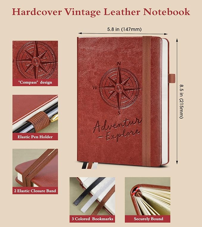 Blank Journal Notebook for Women Men,160 Pages,A5 Hardcover Sketchbook for Drawing, Sketch book, Unlined Notebooks for School,Work, Note Taking,Travel Journals for Writing 5.8"x8.5" (Brown)