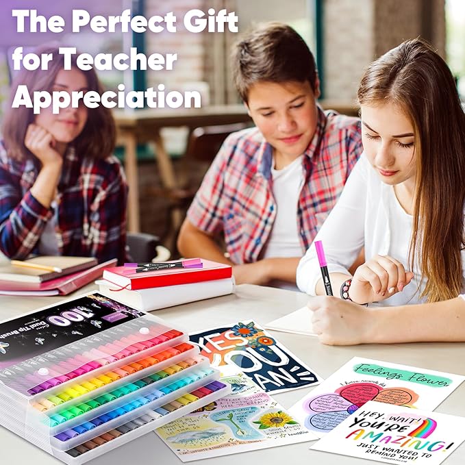 Soucolor Gifts for Women, Gift Baskets for Women Adult, 150 Colors Dual Tip Brush Markers for DIY Journal Kit Coloring Drawing Sketching, Sister Gifts Sets Box