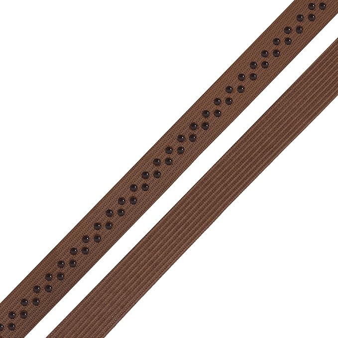 Mandala Crafts 0.5 Inch Elastic Silicone Gripper Tape for Clothing - 10 Yds Dotted Non Slip Elastic Band for Sewing - Brown Silicone Flat Fabric Stretchy Ribbon Straps