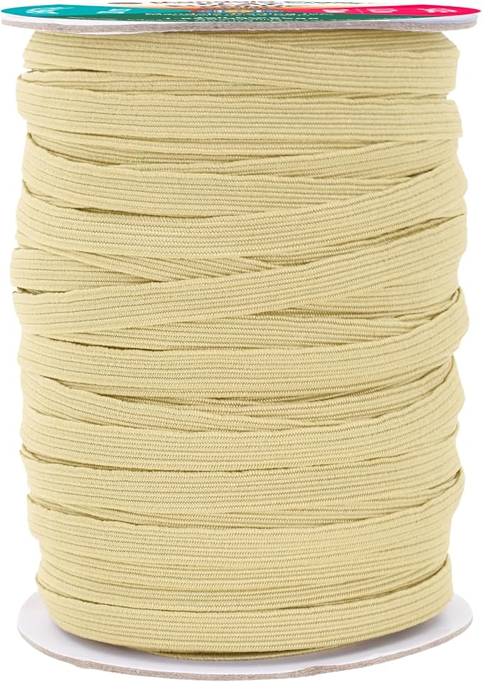 Mandala Crafts 12mm 20 Yds Roll of Beige Elastic Bands for Sewing - 1/2 Flat Elastics Cord - 1 2 Inch Braided Stretch Straps for Crafting