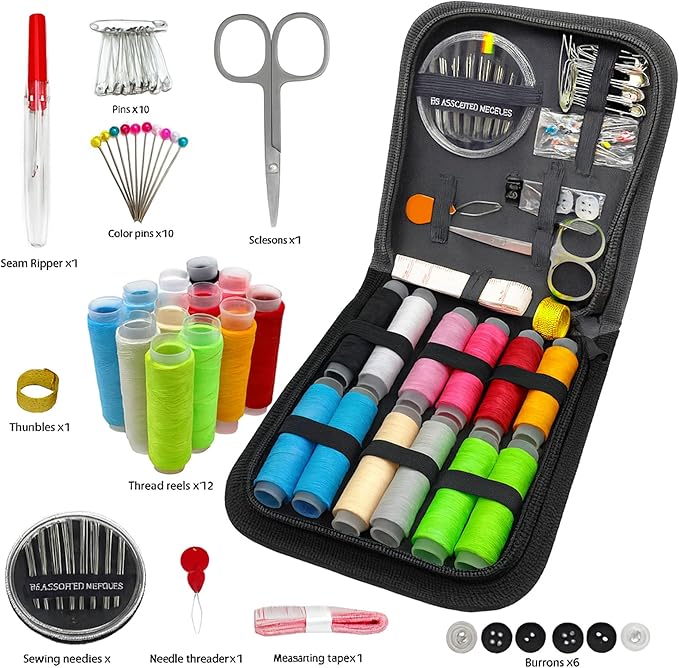 FREFTA Sewing Kit for Adults Beginner and Professionals, Home, Travel Mini Sewing Kit with Sewing Pins and Needles,Seam Rippers,Thread,Threaders for Hand Sewing with Scissor and Accessories