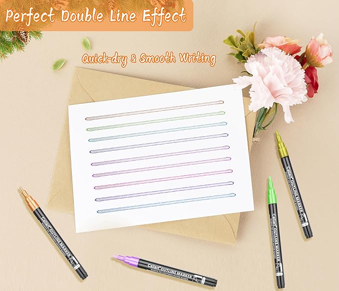 Caliart 12 Colors Outline Markers Shimmer Glitter Pens, Doodling Marker Set for Kids Teen Girls Adults, Birthday Gifts Trendy Stuff, Cool Fun Craft Drawing Art Supplies
