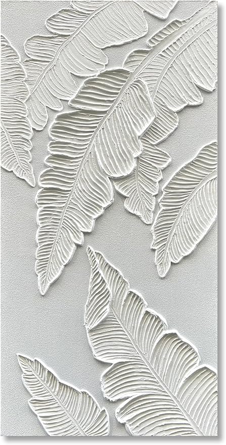 NANKAI Art Hand Painted Thick Texture White Abstract Art Oil Painting 48x24 inch White Leaf Texture Painter House Wall Art Decorative Oil Painting