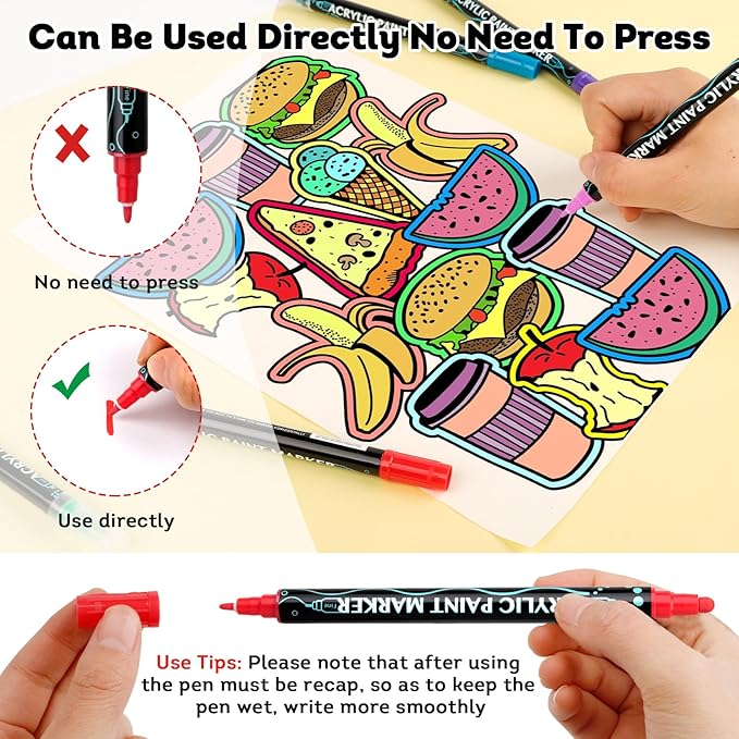 60 Colors Acrylic Paint Markers, Dual Tip Acrylic Paint Pens for Rock Painting Halloween Decor Pumpkin Wood Canvas Plastic Metal And Stone,DIY Crafts Making Art Supplies Christmas Gift