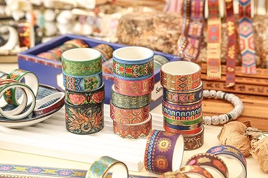 20 Rolls Chinese Style Washi Tape Set, Ancient Palace Pattern Decorative Masking Tapes with Gold Foil, Oriental for Craft, Scrapbook, DIY, Gift Wrapping (32-Azure Brocade Clouds)