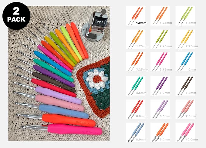 2Pcs 1.0mm Small Crochet Hooks, Ergonomic Small Lace Crochet Hook for Beginners, Crochet Needles for Crocheting, Smooth and Comfortable for Arthritis (1.0mm)