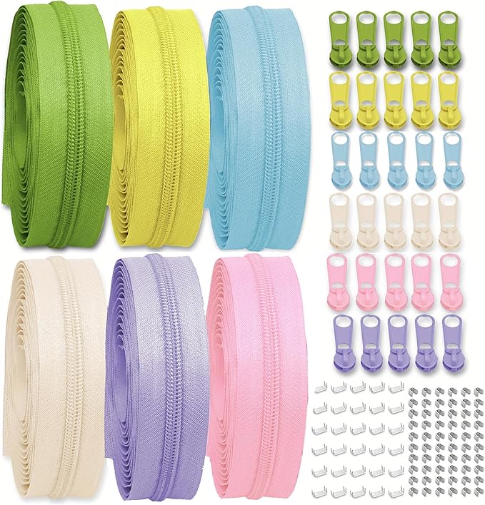 #5 Nylon Zipper Tape for Sewing: YZSFIRM 24 Yards Macaron Series by The Yard Nylon Coil Zippers for DIY Sewing Craft with 30 Bulk Metal Zipper Slider