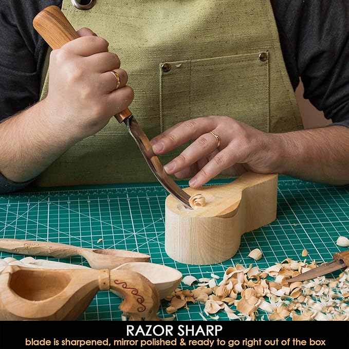 BeaverCraft Wood Carving Gouge 7L/22 Spoon Carving Tools, Chisels - Bowl Gouge, Wood Curved Chisel - Whittling Spoon Knife