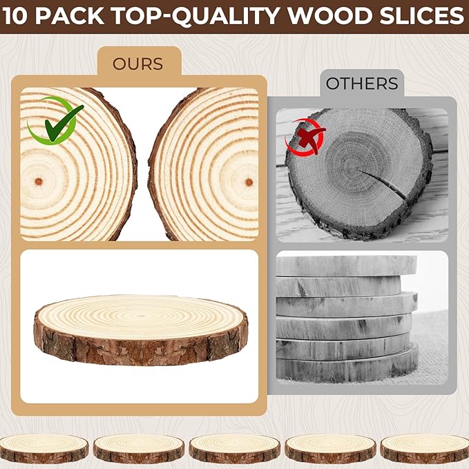 FSWCCK Unfinished Wood Slices for centerpieces,Round Wooden Discs with Tree Bark,Wood Cookies Circles for Crafts Christmas Ornaments,Wood Slice for Rustic Wedding Decoration (4"- 4 .7")