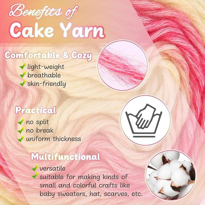 Aeelike Gradient Yarn, 6 Skeins Ombré Fairyland Yarn for Crocheting 100g (3.52 oz) 245m (267 Yards) # 3 Light Weight, Vibrant Cake Yarns for Making Colorful Blanket Scarves Hat, Pink Yellow Gradient
