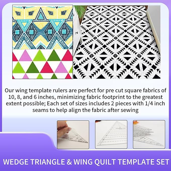 3 Set Tall Triangle Quilting Rulers for Quilting Templates 6 8 10 Inch Wedge Triangle Quilting Rulers and Templates, Sewing Templates for Sewing Cut Measurement DIY Craft Quilting Tools