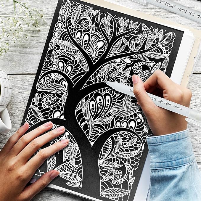 White Gel Pens, 1.0mm Fine Point Opaque Archival Ink Pen for Black Paper Drawing, Art Highlight, Illustration, Bullet Journaling, Card Making & DIY Projects, 3 Pack