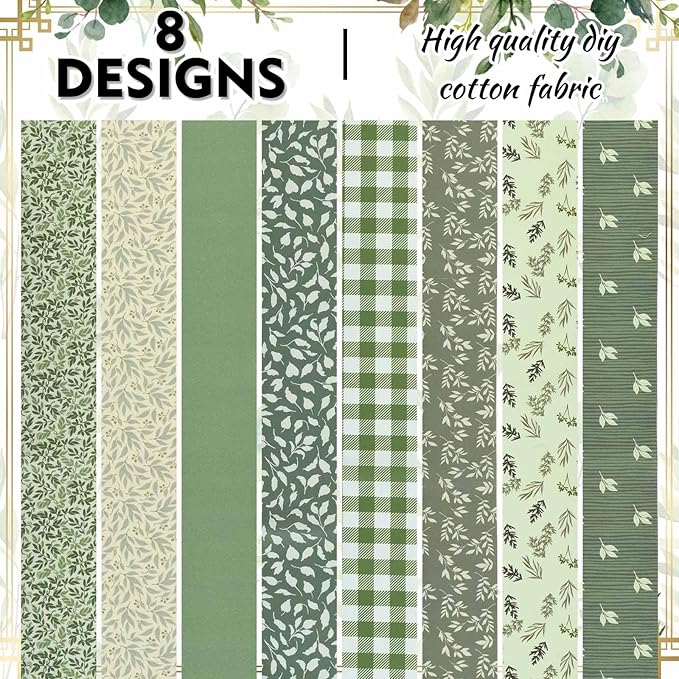 40 Pcs Sage Green Floral Cotton Jelly Fabric Strips Spring Sage Leaves Fabric Strips for Quilting Crafting Precut Patchwork for Gift Sewing DIY Crafts