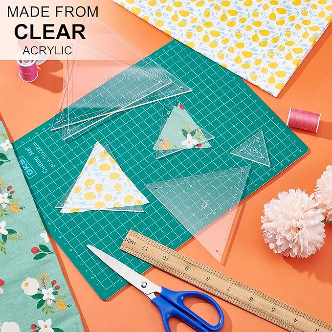 BENECREAT 6Pcs Free Motion Triangle Quilting Template Set, Acrylic Transparent Quilting Rulers for Machines Quilting DIY Designs On Shirts