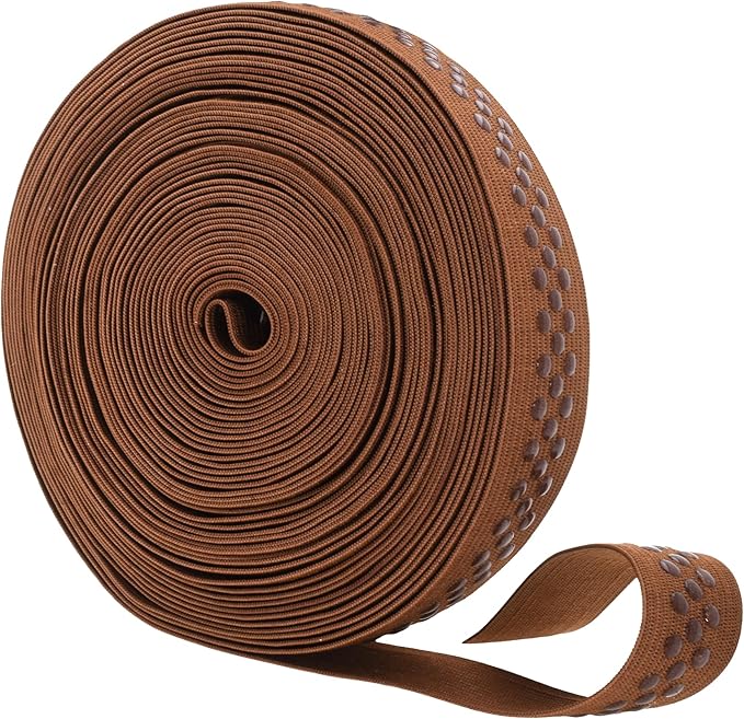 Mandala Crafts 1 Inch Elastic Silicone Gripper Tape for Clothing - 10 Yds Dotted Non Slip Elastic Band for Sewing - Brown Silicone Flat Fabric Stretchy Ribbon Straps