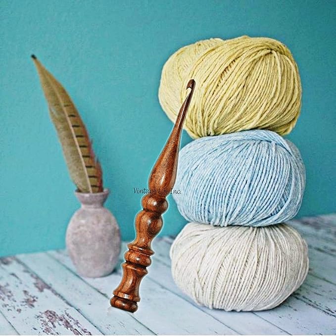 7mm Wooden Crochet Hook – Ergonomic Bamboo Yarn Hook for Crocheting, Knitting, Weaving, Crafting – Comfortable Soft Grip Needle for Arthritic Hands, DIY Handmade Projects & All Yarn Types