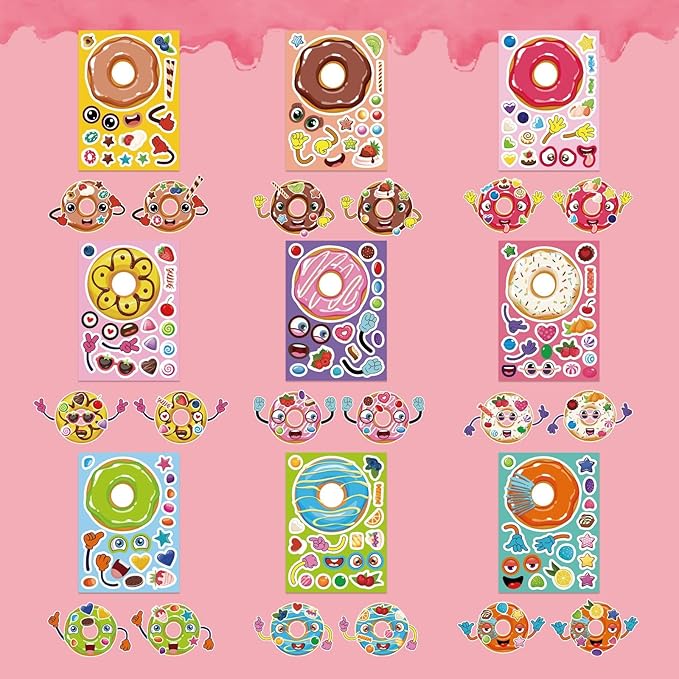 DUJAA 27 Sheets Donut Stickers for Kids, DIY Art Crafts, Make Your Own Donut Stickers, Mix and Match Sweets and Treats Fruit, Birthday Gifts, Teacher Reward