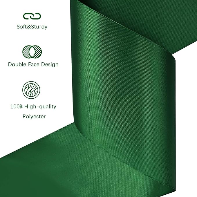 Forest Green Satin Ribbon 4 inch X 15 Yards Polyester Ribbon for Gift Wrapping Very Suitable for Weddings Party Hair Bow Invitation Decorations and More