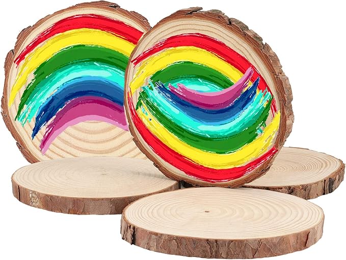 12 PCs 6.3-6.7 Inch Wood Slices for Crafts, Unfinished Wood Rounds with Bark, Round Wooden Discs Circles for Christmas Ornaments Wedding Rustic Decoration DIY Handcrafts Arts