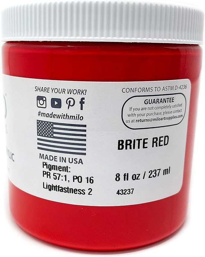 milo Acrylic Paint Set of 8 Colors | 8 ounce Jars | Heavy Body Acrylic Painting Set | Made in the USA | Non-Toxic, Holds Texture and Brush Strokes
