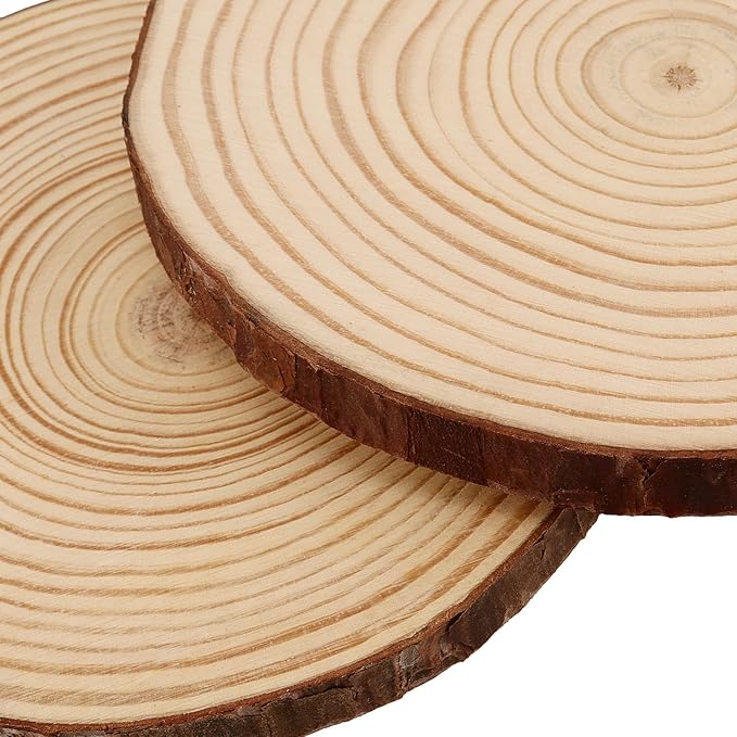 KINJOEK 30 PCS Natural Wood Slices 5.1-5.5 Inch with Bark Unfinished Wood Circles for Coasters DIY Crafts Wedding Decorations Christmas Ornaments
