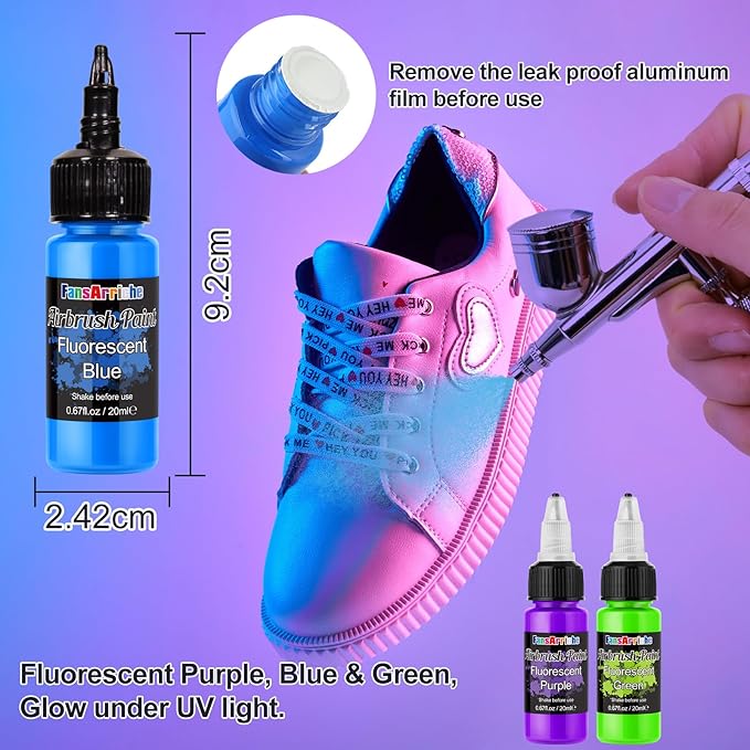 FansArriche Airbrush Paint Set, 20 Colors Acrylic Air brush Paint Kit, Ready to Spray Water-based Opaque & Neon Colors for Beginners, Artists, DIY Projects, 20 ml/Bottle