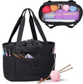 Teamoy Large Knitting Bag Tote, Puffer Yarn Storage Bag, Drawstring Crochet Bag Organizer for Yarn Skeins and Crocheting Supplies, Black