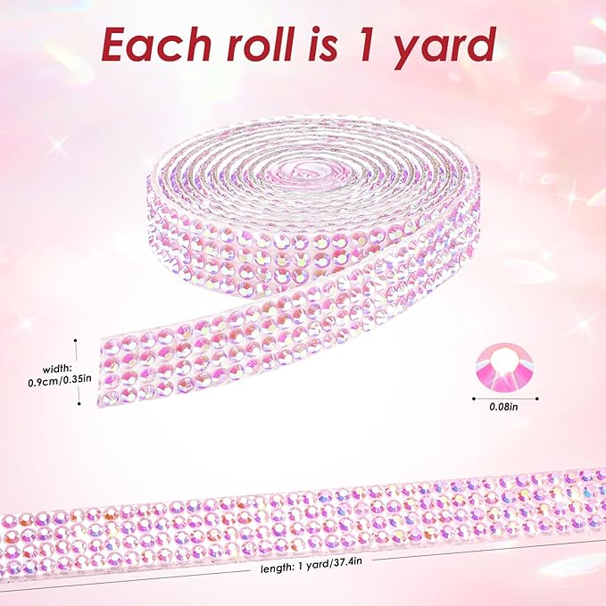 Rhinestone Ribbon Self Adhesive Crystal Rhinestones, 9-Rolls Bedazzling Strips, 9-Yard Rhinestone Strips for DIY Craft, Rhinestones Tape Self Adhesive